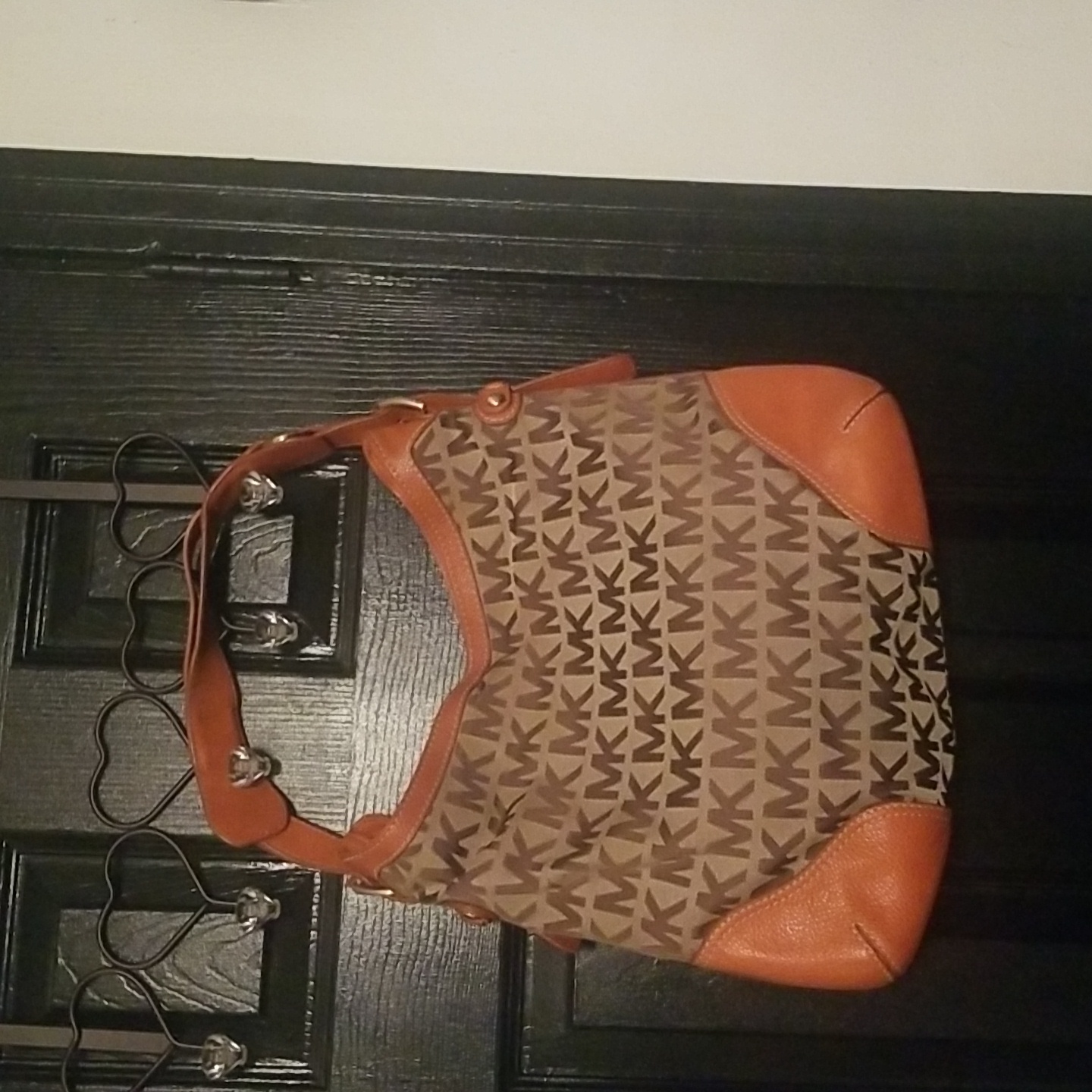 Women's Michael Kors Handbag; Brown With Burnt Orange Leather Trim; Size 12x12
